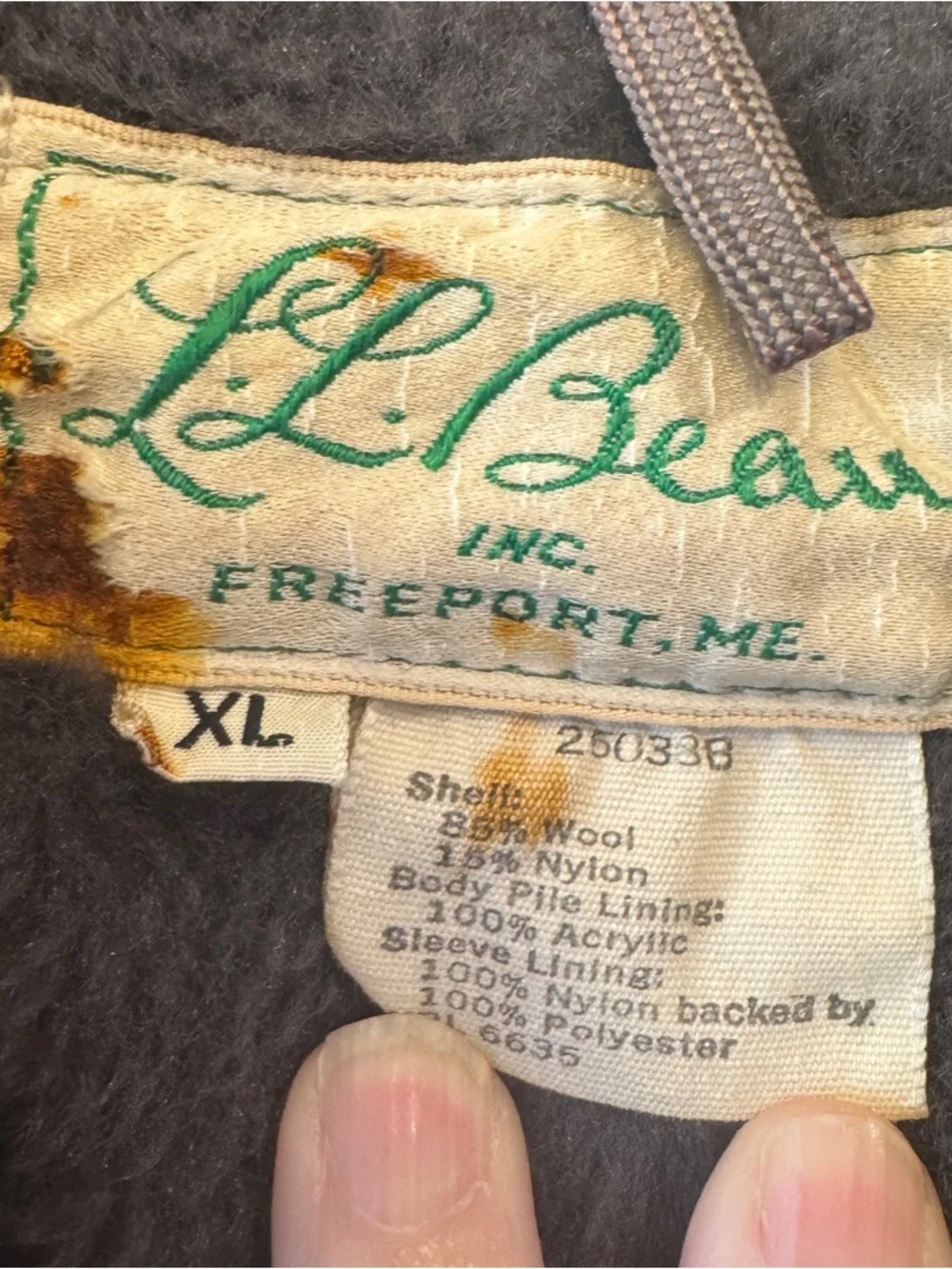 Vintage LL Bean Mens Jacket‎ Wool X-Large Cream Black Red Plaid Sherpa Lined USA